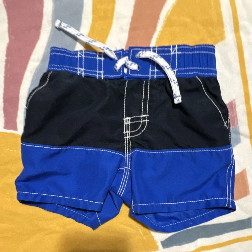 babyGap Boys Swim Trunks Colorblock Blue Black Yellow 6-12M Lined Drawstring